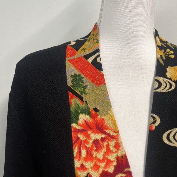 Soft Surroundings Jacket Blazer size Large Black Red Floral Oriental Stretch - Picture 4 of 10